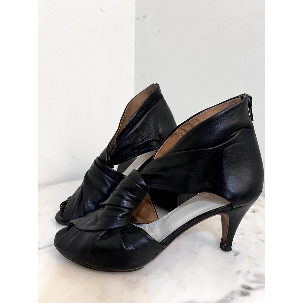 VINTAGE 2010 Margiela Line 22 Blk Knotted Peep-Toe Heel Sandals 2.75" Sz EU6.5